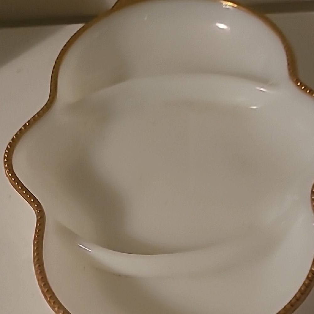 Fire King Elegant White and Gold Trimmed Serving Dish